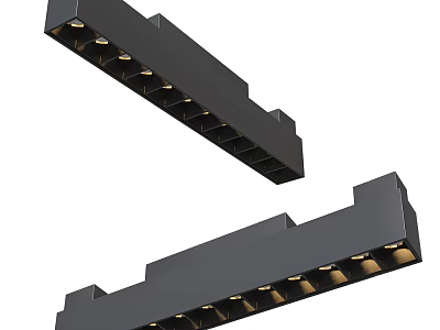 Modern Linear Black Chandeliers With Sleek Frame And Multiple Integrated Gold Bulbs 3d model