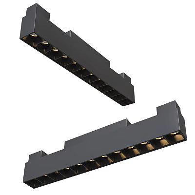 Modern Linear Black Chandeliers With Sleek Frame And Multiple Integrated Gold Bulbs 3d model