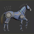 Blue Futuristic Metallic Mechanical Horse With Spikes And Detailed Joints