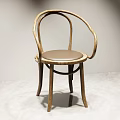 Leisure Chair with Curved Wooden Frame and Brown Leather Cushioned Seat in Minimalist Modern Design