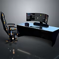 Modern Office Desk Setup With Ergonomic Chair Curved Monitor Keyboard And Mouse