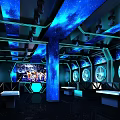 Starry Sky Theme KTV Room with Blue Lighting Circular Screens and Seats