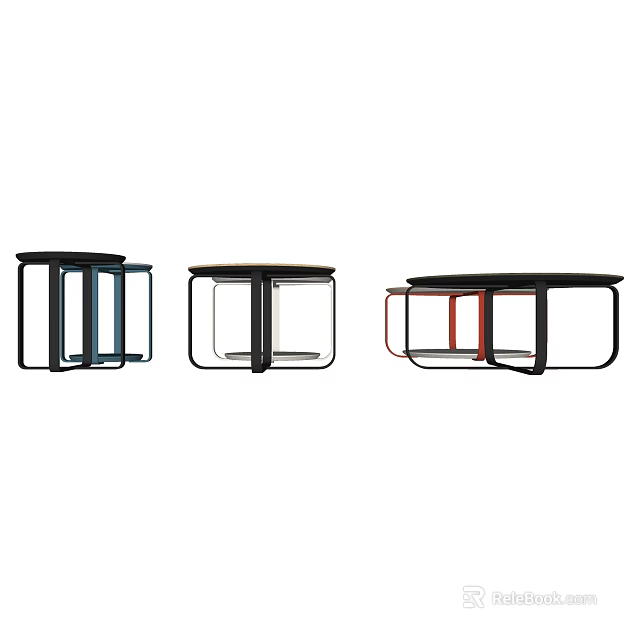 Modern Coffee Tables With Slim Metal Frames Wooden Tops And Multicolor Designs 3d model 