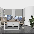 Modern Public Office Space With Open Workstations Plants Windows And Staircase 3d model