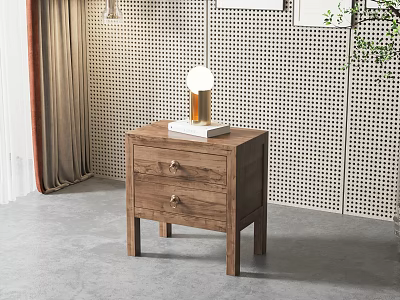 Wooden Bedside Table With Two Drawers Table Lamp And Book On Top 3d model