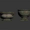 Vintage Stoneware Bowls And Cups With Pedestals In Various Decorative Shapes