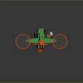Green and Red Helicopter with Rotors Carrying Carrot Basket and Small Rabbit