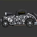 Custom Vintage Car With Skull And Gear Patterns On Decorative Body Design