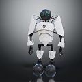Humanoid Robot With White Body Black Head And Blue Eyes Standing On Reflective Base