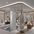 Elegant Clothing Store Interior With Modern Display Racks And Seating Area 3d model