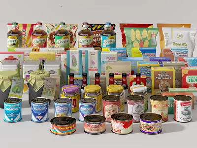 Assorted Canned And Packaged Food Products 3d model