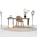 Modern Office Desk With Chair Table Lamp Vase Plant Ring Lights Rug And Decorations