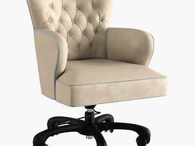 Beige Tufted Office Chair With Padded Armrest And Black Caster Wheels 3d model