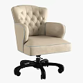 Beige Tufted Office Chair With Padded Armrest And Black Caster Wheels