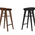 Modern Simple Design Bar Stools With Wooden And Black Curved Seats And Tall Legs