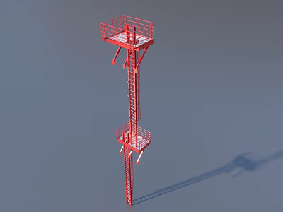 Red Industrial Elevated Platform Equipment With Steel Ladder And Two Safety Platforms 3d model