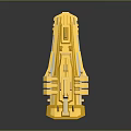Futuristic Yellow Spaceship Model With Glossy Surface And Geometric Design On Dark Background