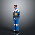 Blue And Orange Character Uniform With White Accents Badge And Sunglasses