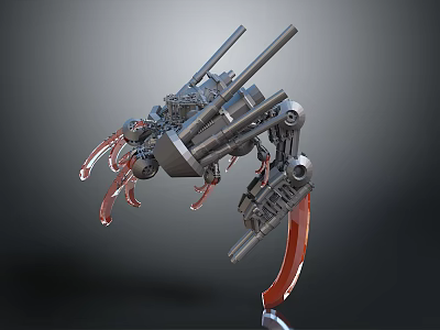 Detailed Mechanical Creature Resembling Spider With Cannons And Red Leg Parts 3d model