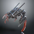 Detailed Mechanical Creature Resembling Spider With Cannons And Red Leg Parts