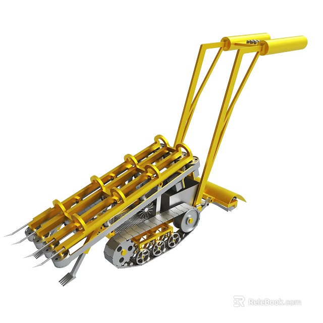 Yellow Mechanical Tool With Multiple Rollers And Track Base For Ground Processing 3d model