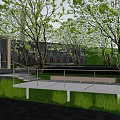Modern Garden Landscape Design With High Rise Residential Buildings Green Trees And Stone Walls