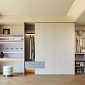 Modern Light Gray And White Wardrobe With Open Shelves Drawers And Hanging Space