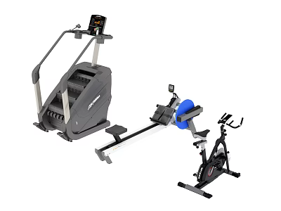 Home Fitness Sports Equipment Set With Elliptical Trainer Rowing Machine And Stationary Bike 3d model