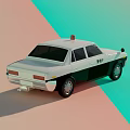 Vintage Police Car With Red Siren Light And White Black Body Design
