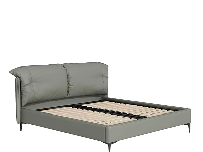 Modern Double Bed With Upholstered Gray Headboard And Slat Support Frame Design 3d model