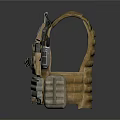 Brown Tactical Vest With Multiple Pockets Gear Label And Radio Equipment