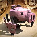 Vintage Pink Steampunk Mechanical Game and Movie Character With Gear Background