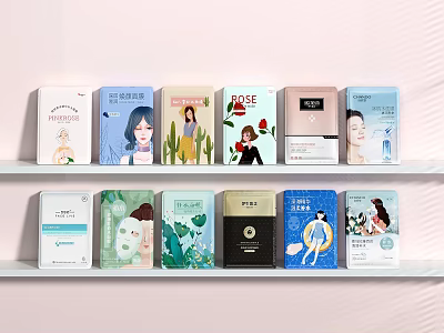 Perfume Cosmetics Various Designed Boxes Displayed On Shelves With Decorative Packaging 3d model