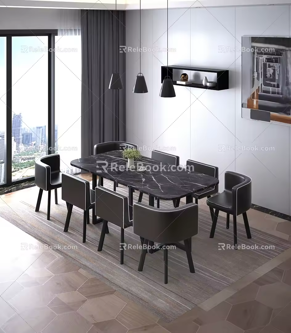 Dining table and chair combination 3d model