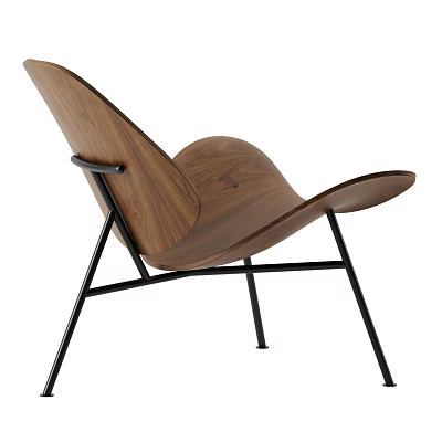 Modern Walnut Wood Lounge Chair With Black Metal Frame And Comfortable Design 3d model