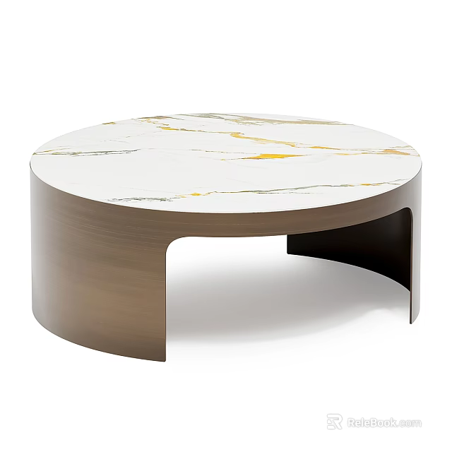 Modern Coffee Table With Marble Top And Curved Brass Base Design 3d model