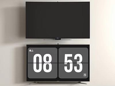 Wall Mounted TV Above Flip Clock On Light Wall 3d model