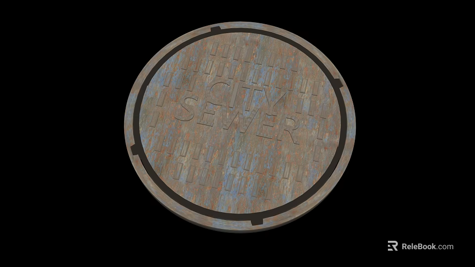 Industrial City Sewer Manhole Cover Round Metal Design With Engraved Letters 3d model 