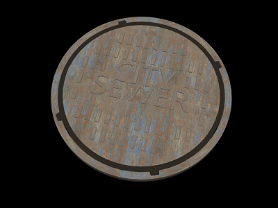 Industrial City Sewer Manhole Cover Round Metal Design With Engraved Letters 3d model