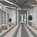 Modern Leisure Area With Patterned Tiles Seating Potted Plant And Butterfly Decorations