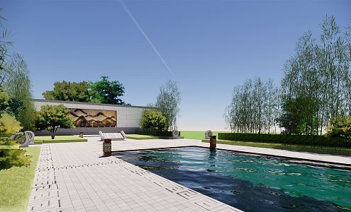 New Chinese style landscape pool 3d model