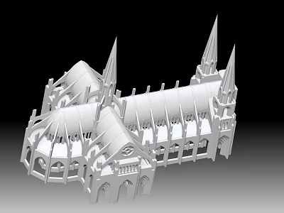 Cartoon Scene Featuring 3D Gothic Architecture Model With Pointed Spires And Arches 3d model