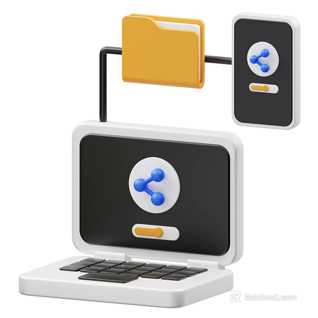 Laptop With Sharing Icon Connecting Multiple Devices Via Wireless Cloud Storage 3d model 