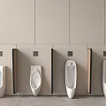 Modern Ceramic Urinals In Public Restroom With Beige Wall Panels And Clean Design