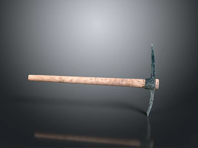 Durable Hardware Tool Axe With Wooden Handle And Metal Head On Reflective Surface 3d model
