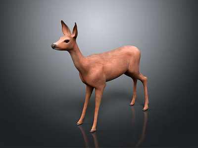 Realistic 3D Deer Model In Light Brown With Reflective Surface And Gray Background 3d model