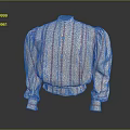 Vintage Beige Red Striped Blouse With Puffed Sleeves Button Front And Stand Collar