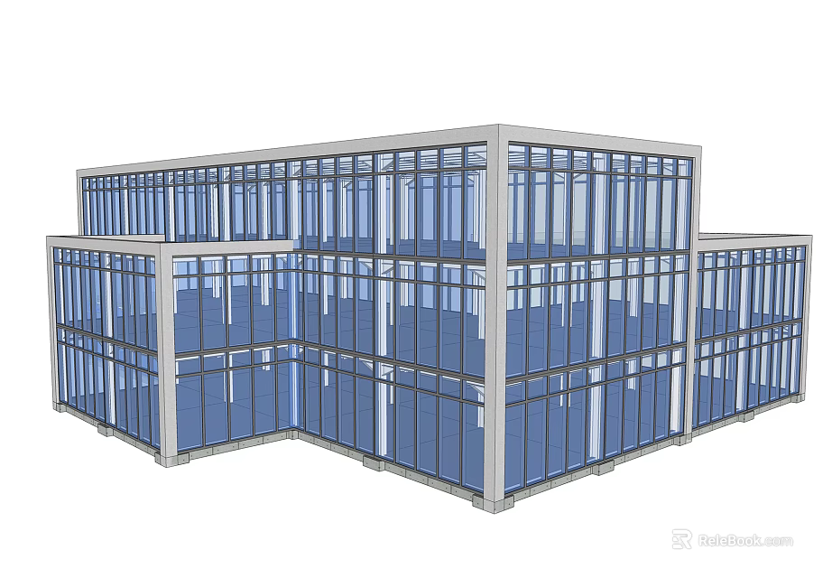 Modern Glass Building Structure With White Frame And Blue Curtain Walls 3d model 