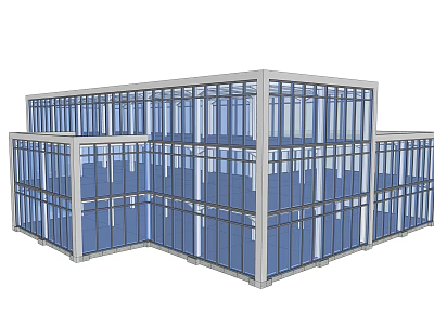 Modern Glass Building Structure With White Frame And Blue Curtain Walls 3d model