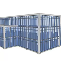Modern Glass Building Structure With White Frame And Blue Curtain Walls